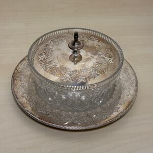 Antique 1885 Victorian Silver Plate Covered Butter Trinket Dish Ivy Rd 27552